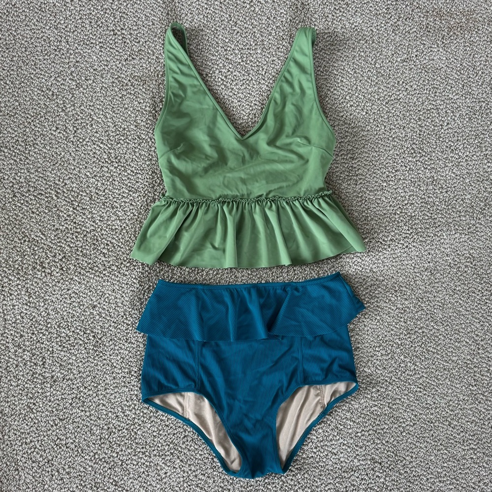 Kortni Jeane Green and Blue Bathing Suit